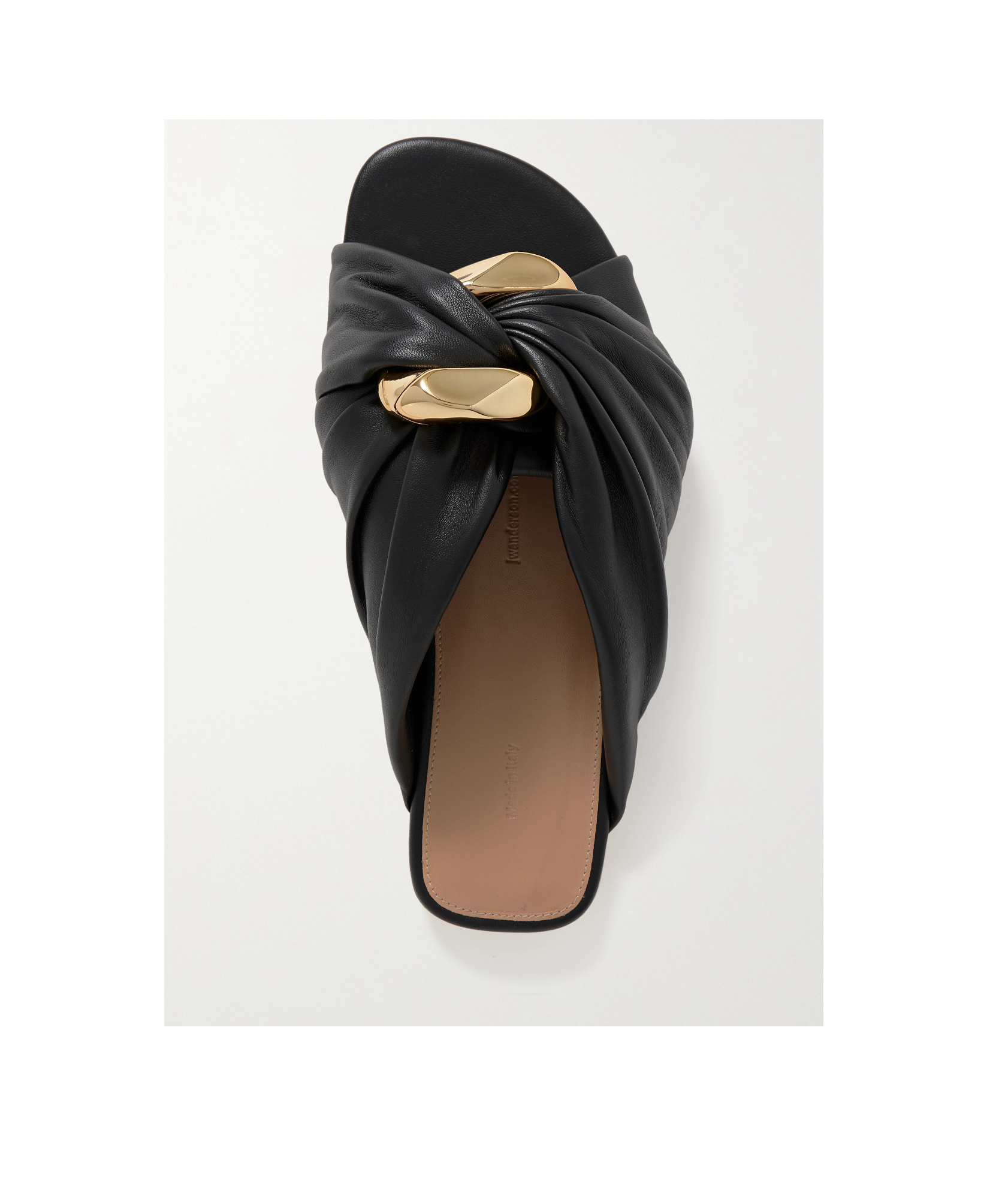 Jw Anderson Corner Chain-embellished Gathered Leather Slides In Black