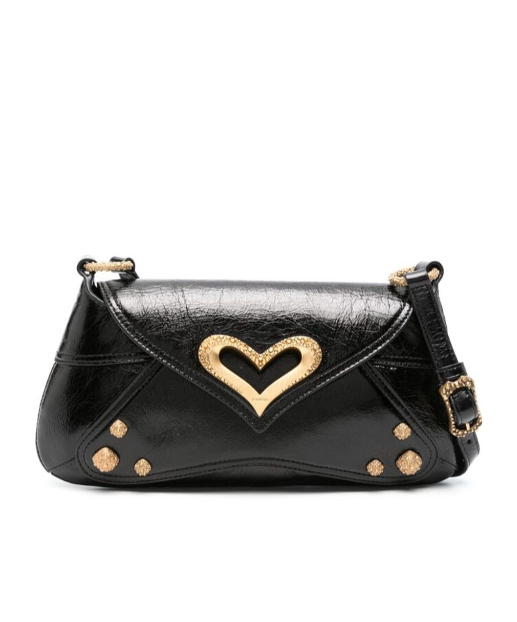 Pinko Heart Embellished Shoulder Bag In Black