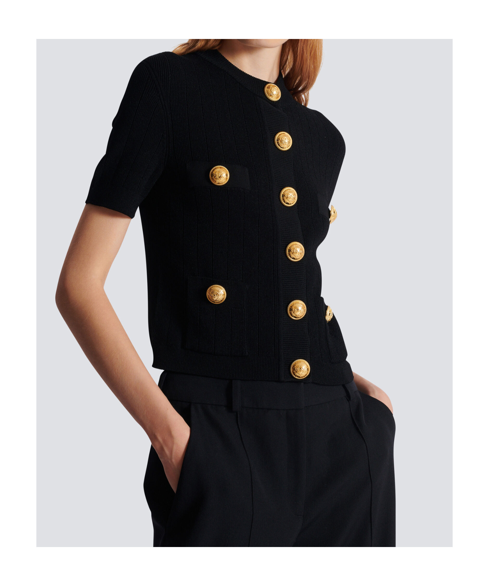 Shop Balmain 4-pocket Knitted Cardigan In Black