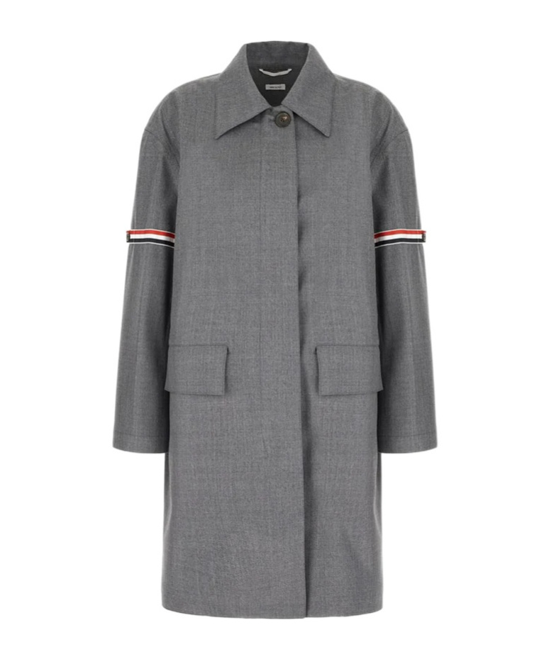 Thom Browne Rwb-stripe Twill Coat In Gray