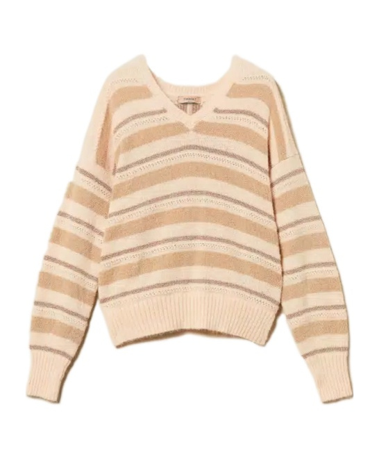 Twinset Striped V-neck Sweater In Brown