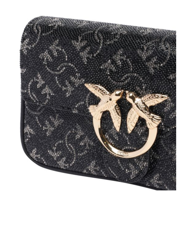 Shop Pinko Monogram Love One Pocket Crossbody Bag In Black