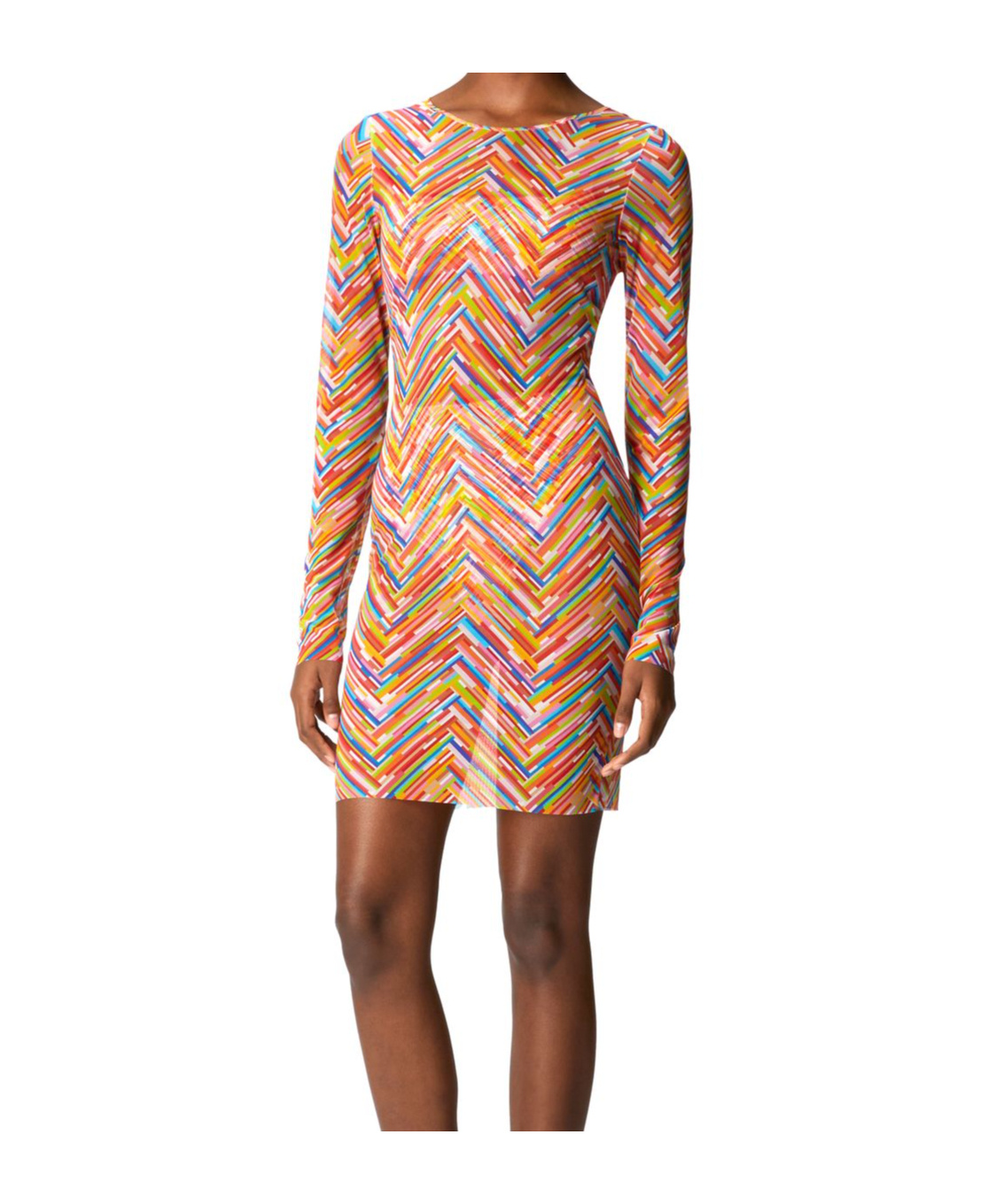 Missoni Long-sleeved Dress In Printed Tulle In Brown