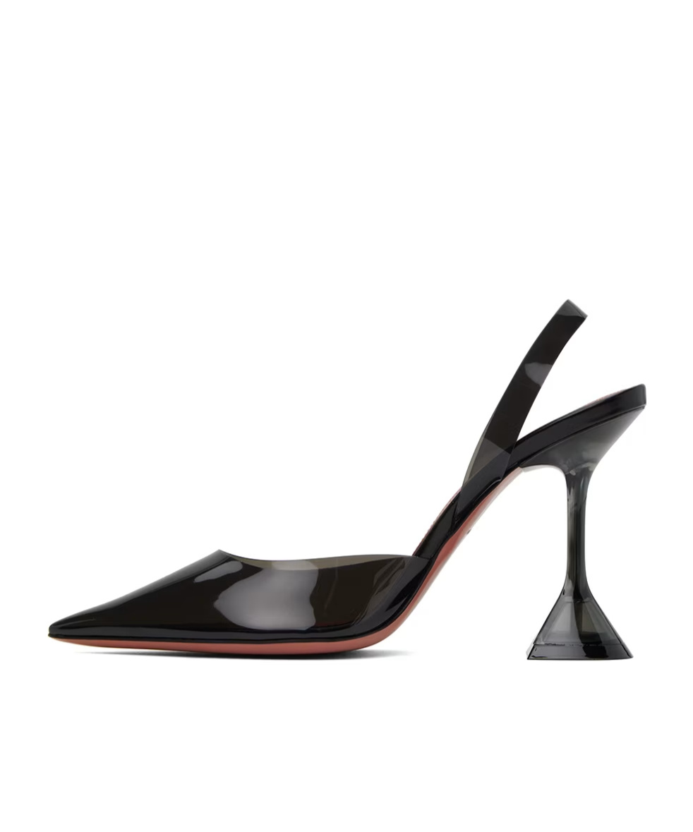 Amina Muaddi Holli Pointed-toe Leather Slingback Heels In Black