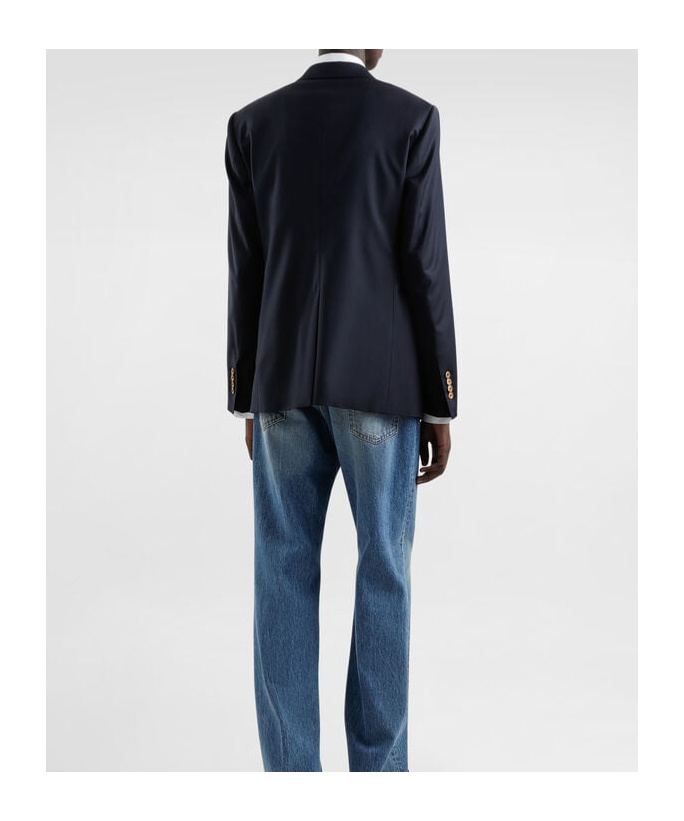 Dolce & Gabbana Men Double-breasted Wool Jacket With Patch In Black