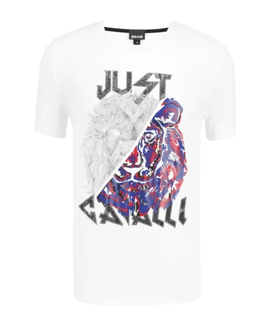 Just Cavalli Pattern Printed Short-sleeved T-shirt In White