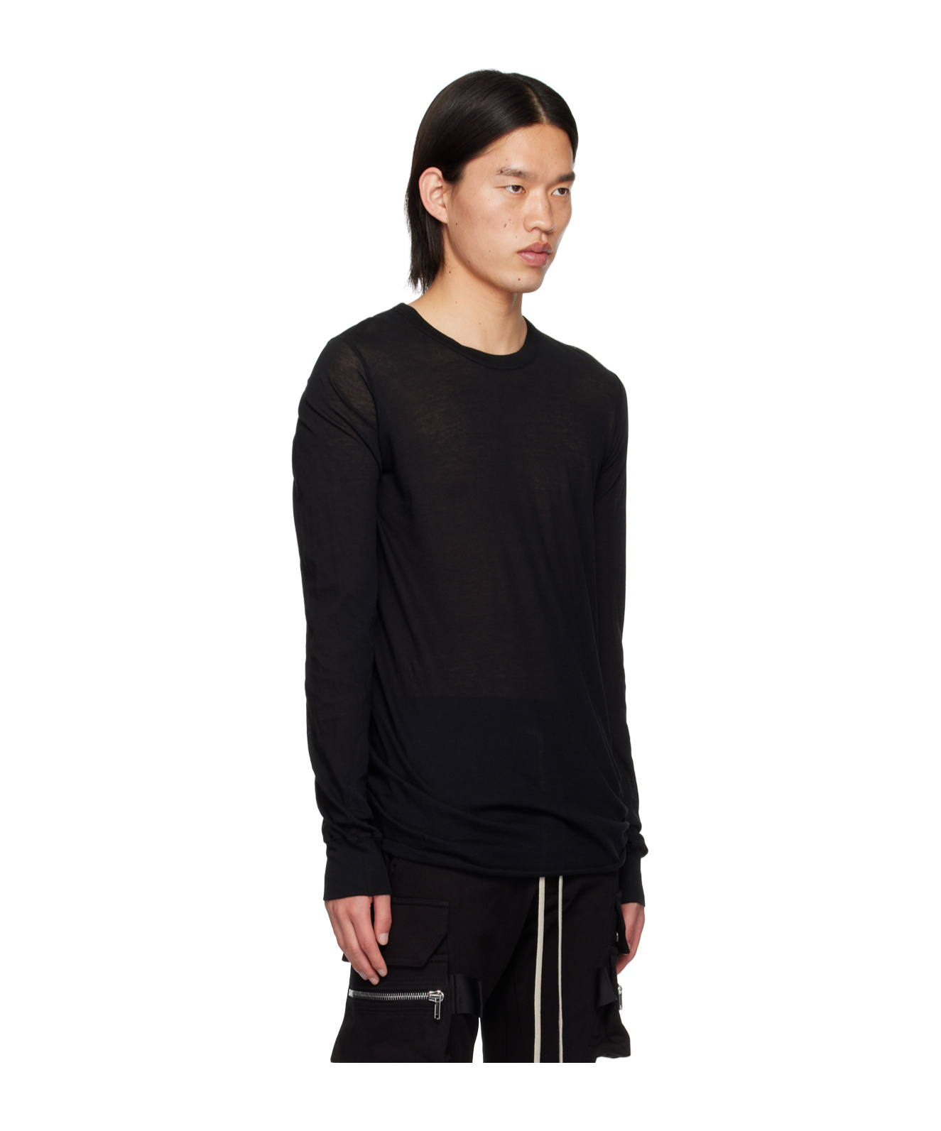 Rick Owens Forever Rib Ls T In Mini Rib Jersey In Black