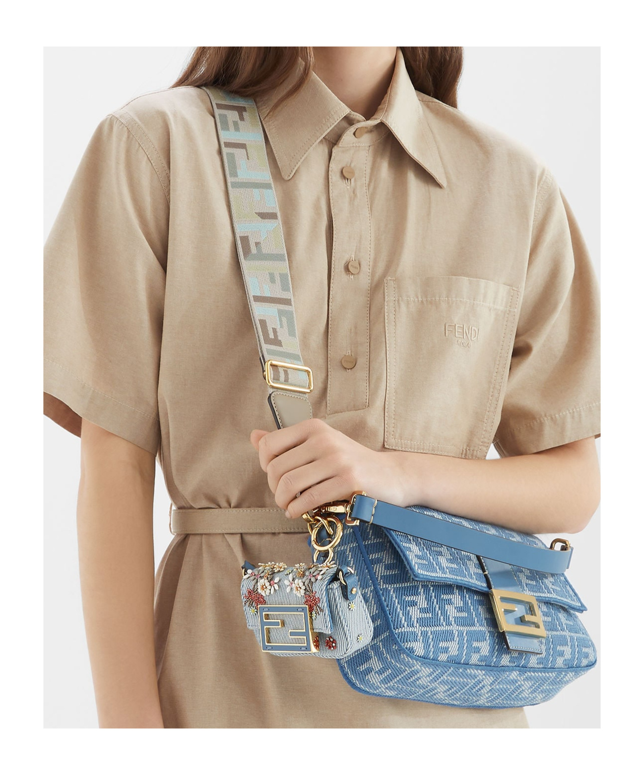 Fendi Jacquard Ff Baguette In Blue