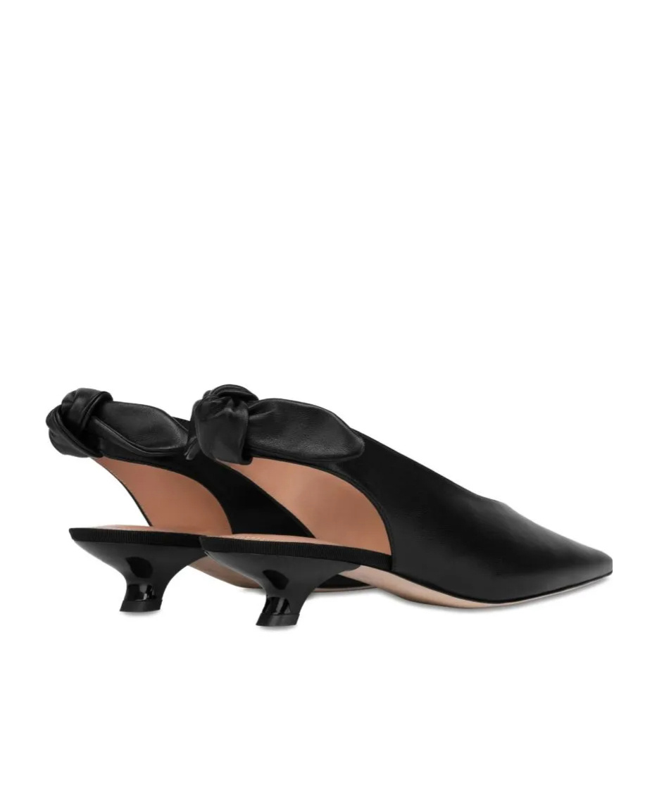 Alberta Ferretti Pointed Leather Slingback With Bow Detail In Black