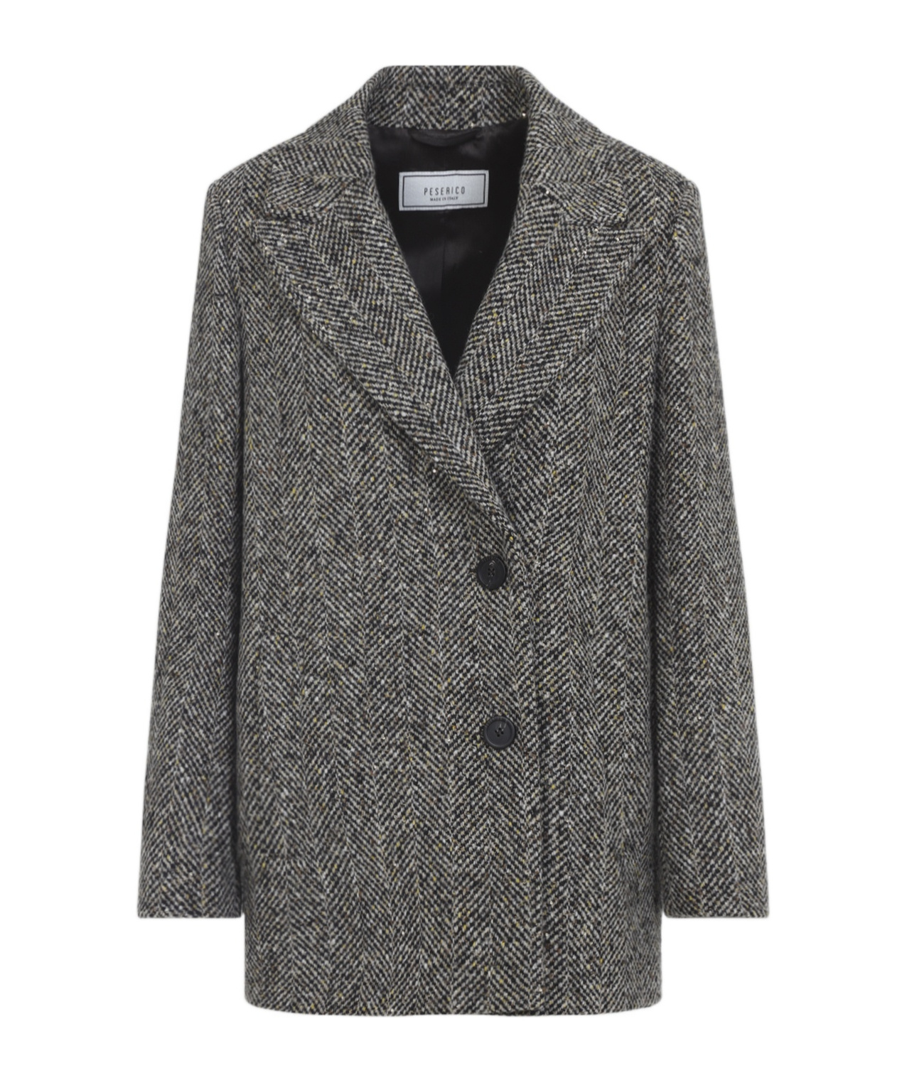 Peserico Textured Herringbone Mid-length Coat With Notched Lapel In Gray