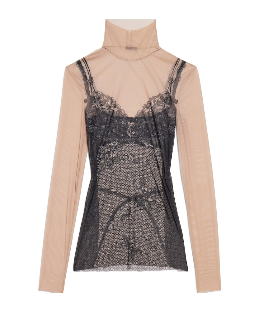 Shop Balenciaga Women's Trompe L'œil Lingerie Top In Black/light Beige In Nude