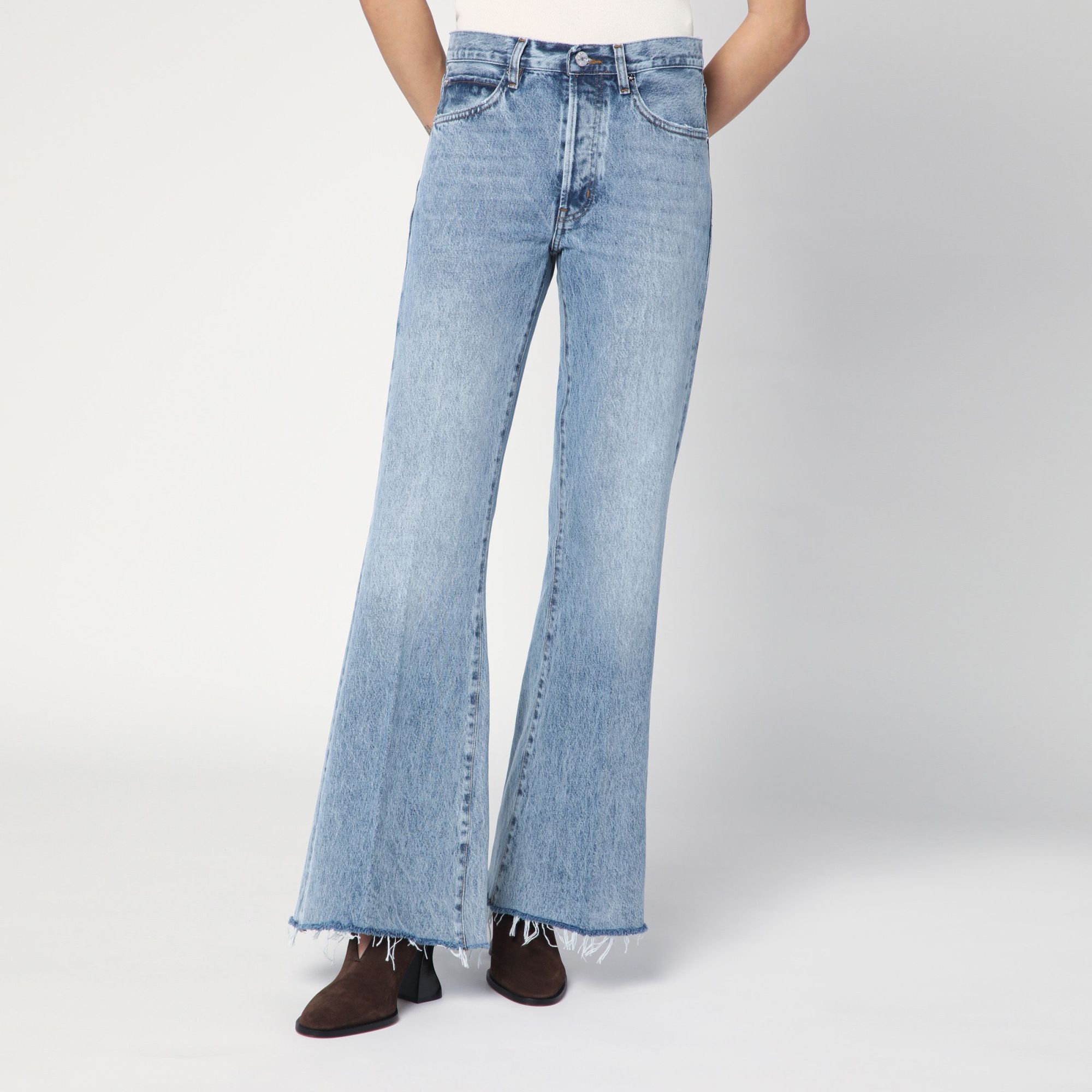 Frame Wide-leg The Lax Jeans With Washed Effect In Blue
