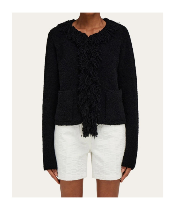 Ferragamo Cardigan With Fringe Detail In Black