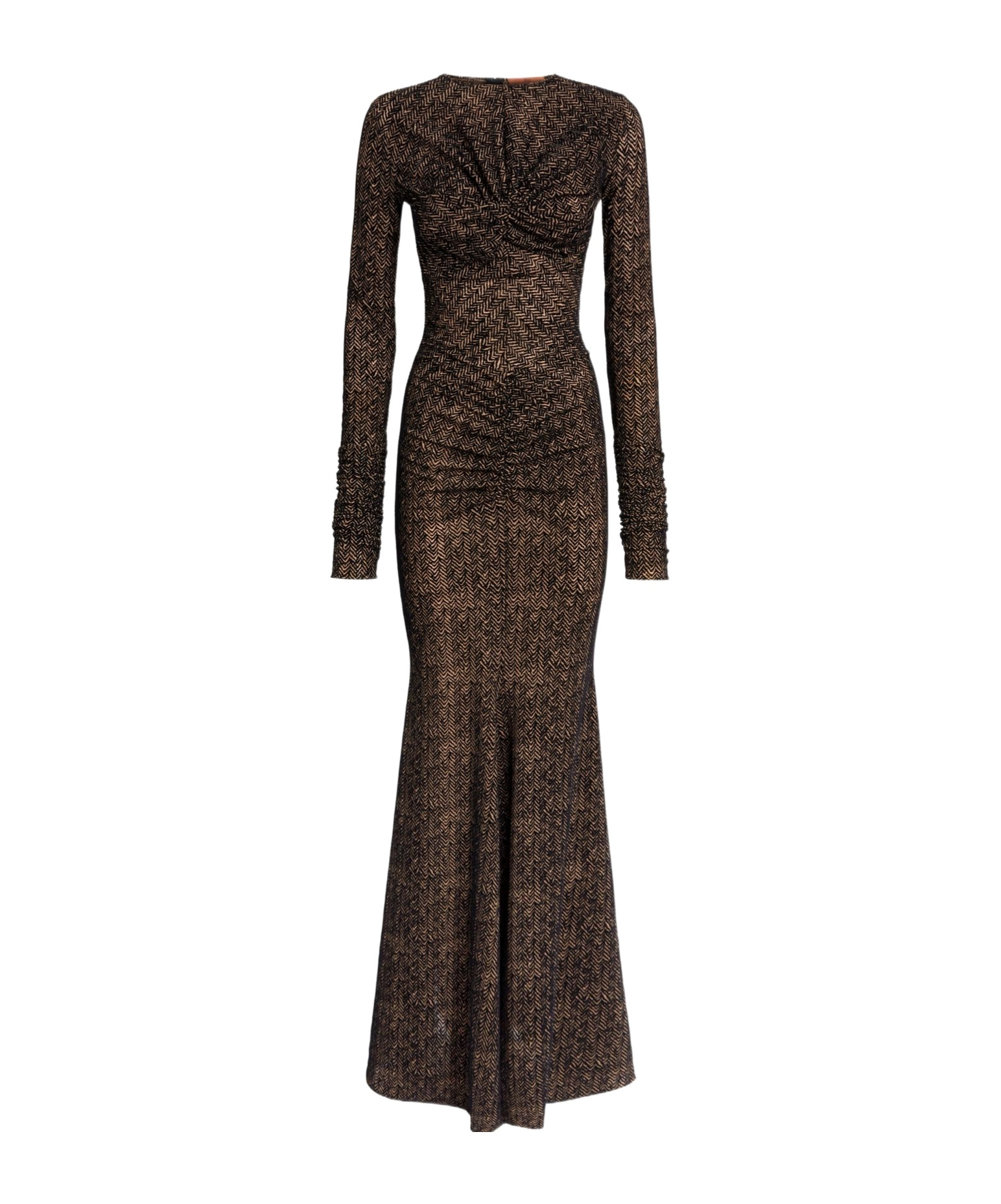 Missoni Chevron Long-sleeve Ruched Maxi Dress In Black