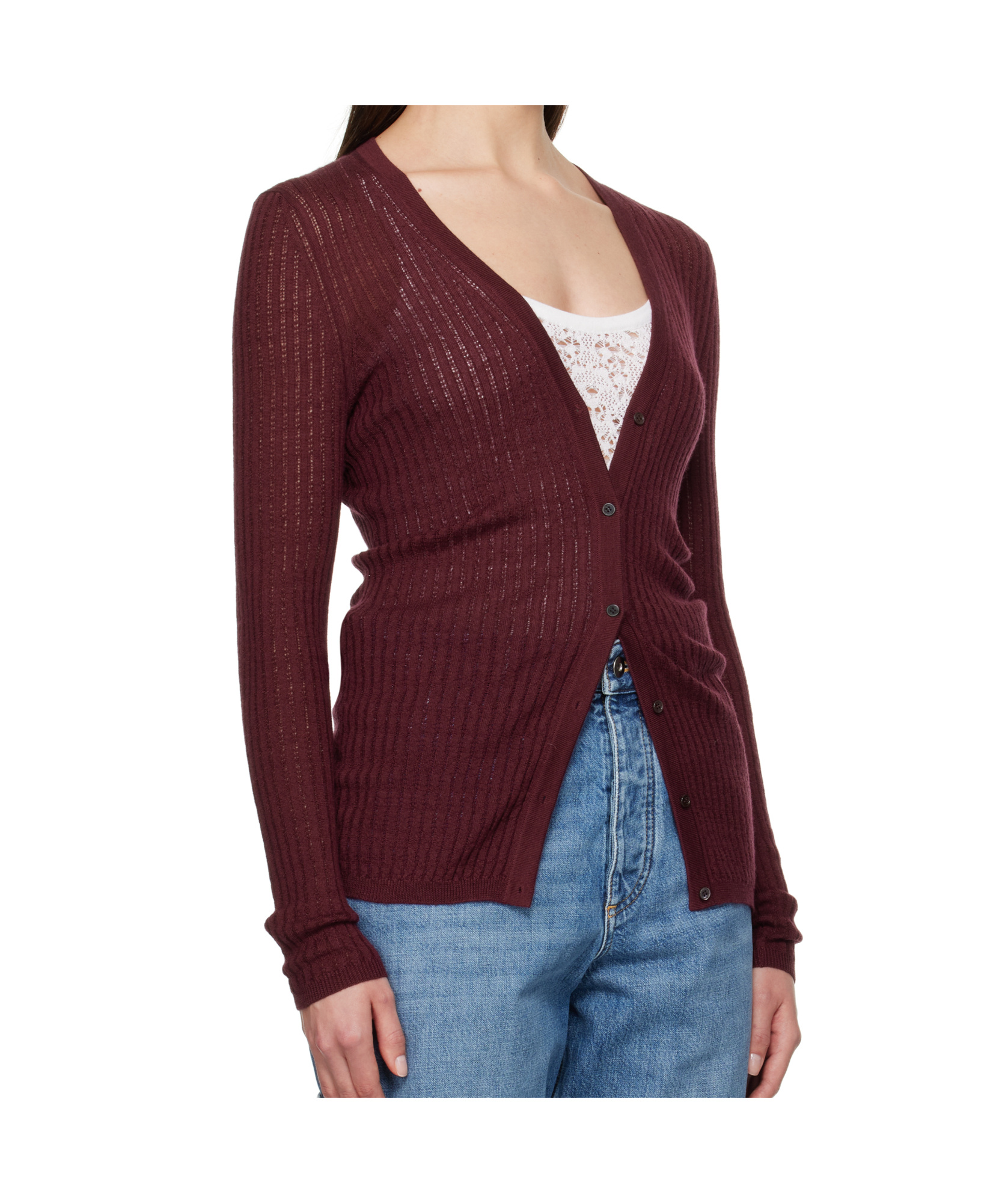 Gabriela Hearst Burgundy Emma Pointelle Cardigan In Multicolor
