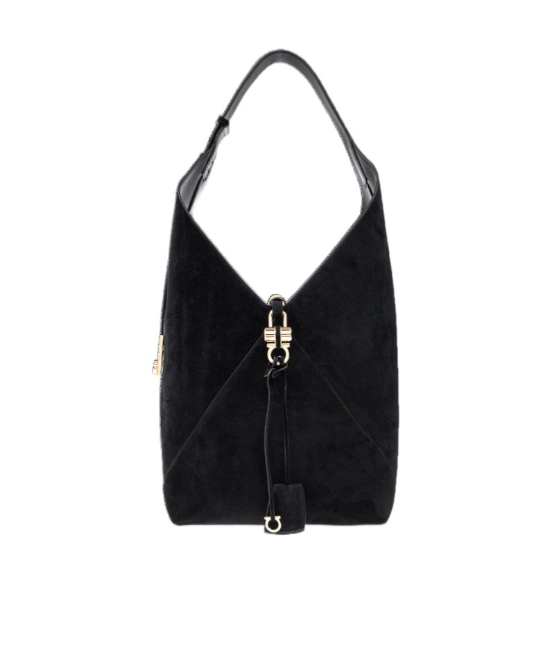 Ferragamo Slouchy Suede Hobo Bag In Black
