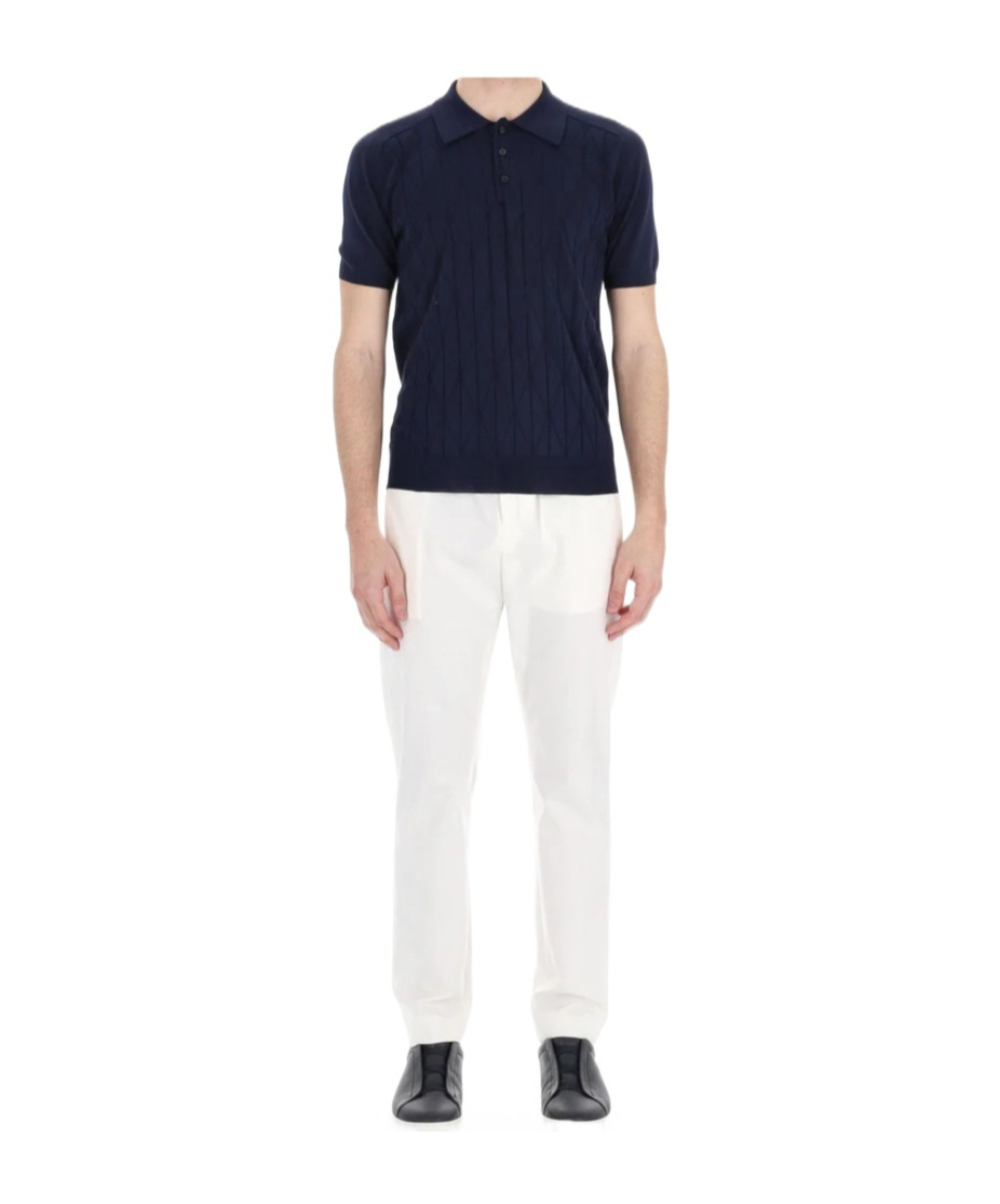 Roberto Collina Special Short-sleeved Polo With Diamond Pattern In Blue