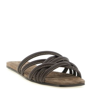 Brunello Cucinelli Leather Slides In Brown
