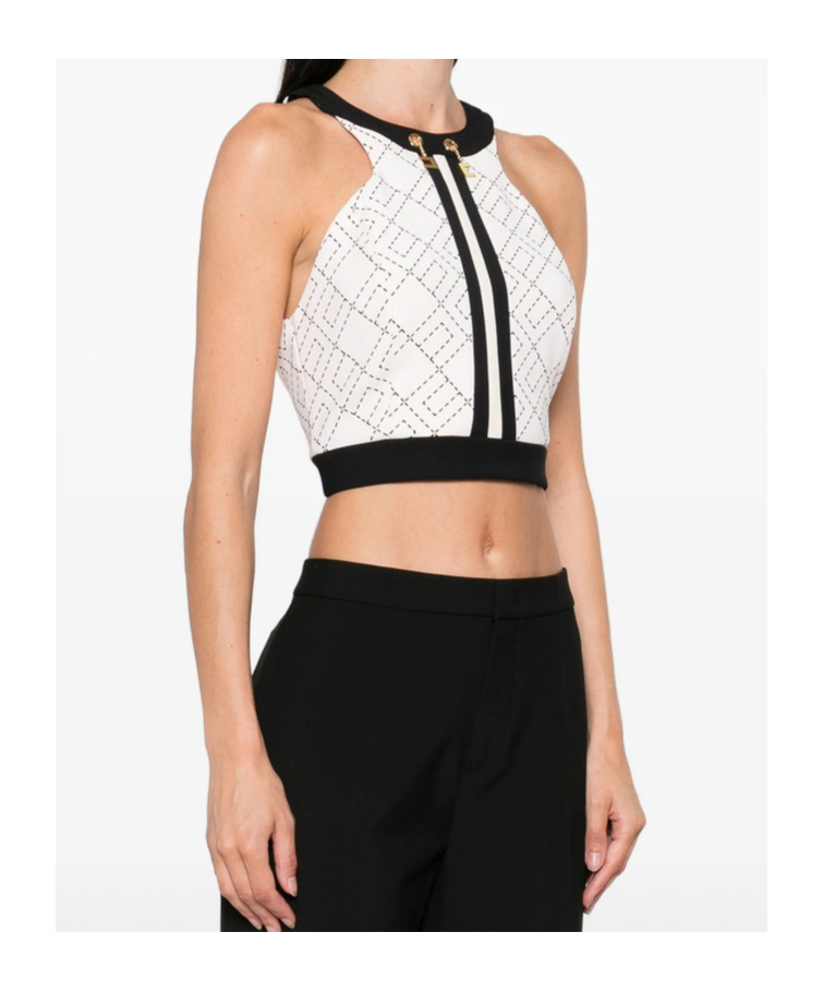 Elisabetta Franchi Monogram-pattern Halterneck Top In White