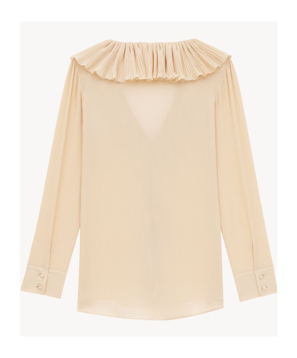 Shop Saint Laurent Ruffled Blouse In Silk Crepon Muslin In Nude