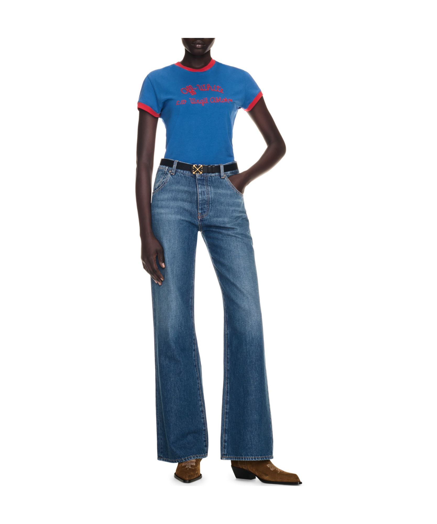 Shop Off-white Logo-embroidered T-shirt In Blue