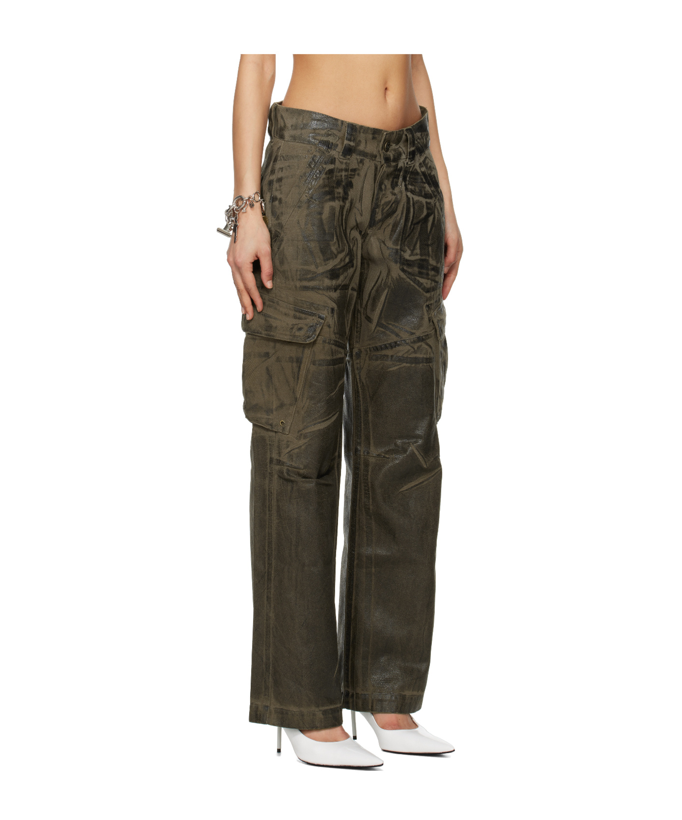 Vaquera Khaki Low-rise Cargo Pants In Brown