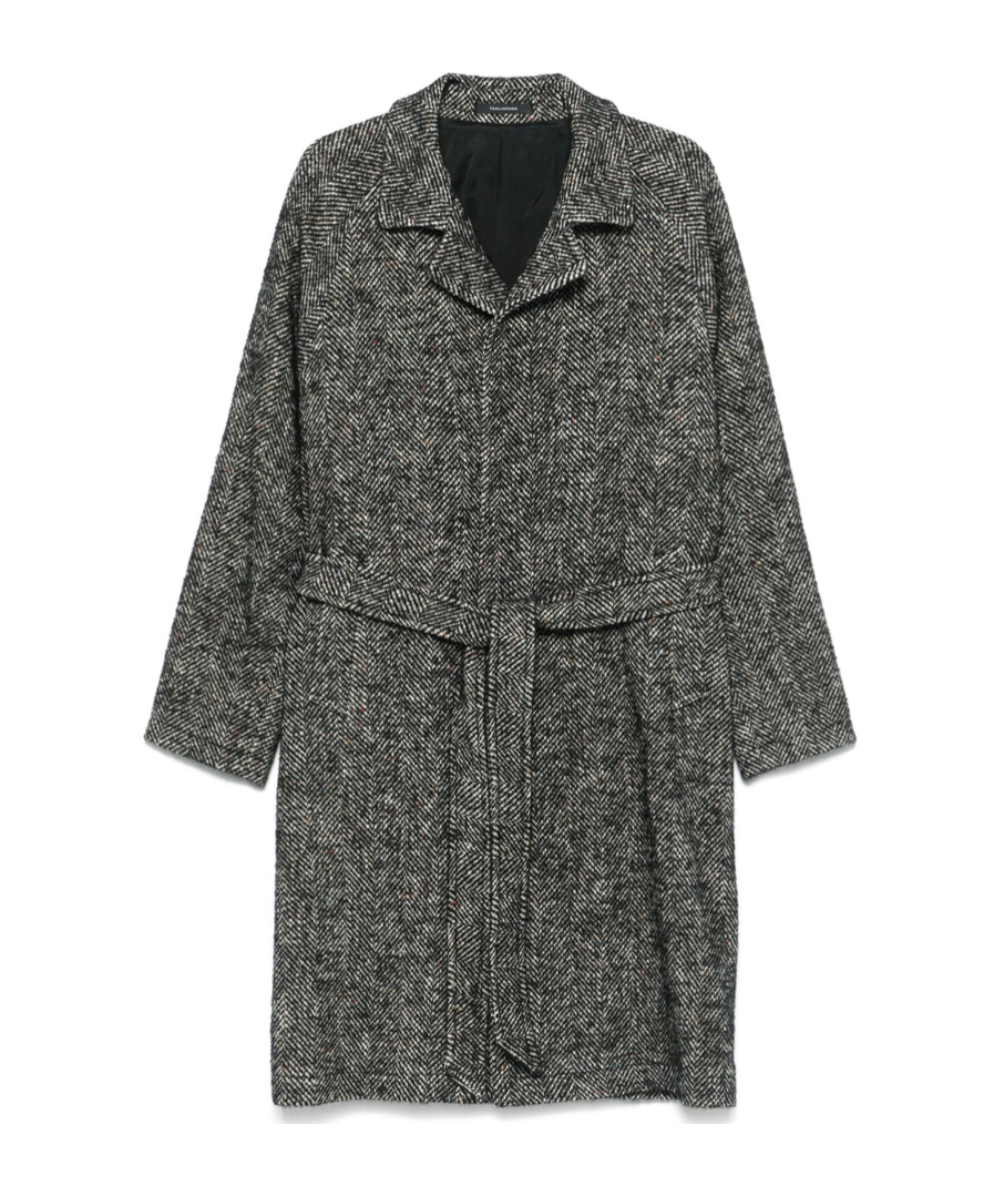 Tagliatore Herringbone Pattern Mid-length Coat Belted