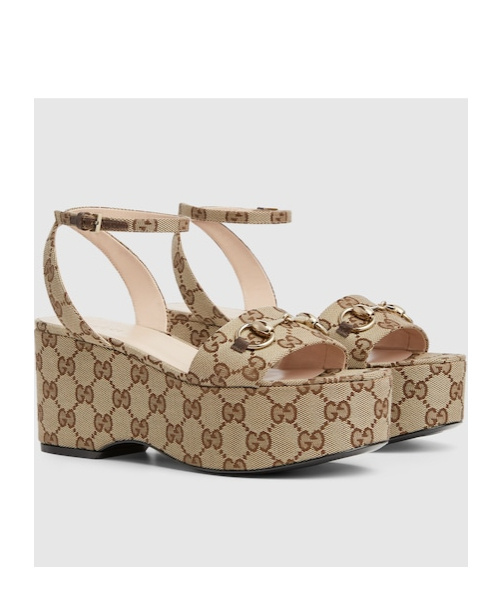 Gucci Damensandale Mit Plateausohle Und Horsebit In Nude