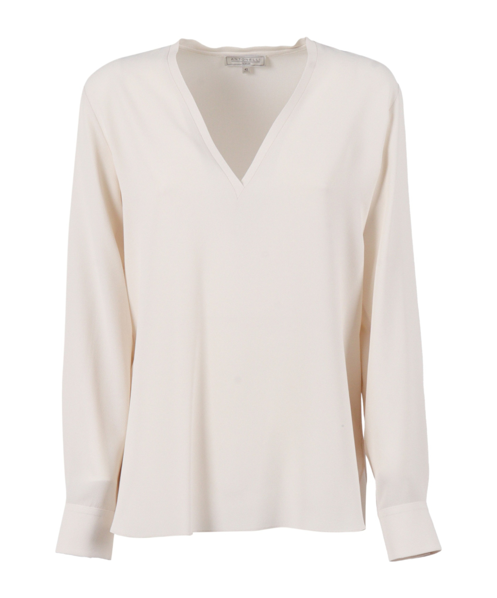 Antonelli Long-sleeved Blouse With V-neckline And Buttoned Cuffs In Neutral