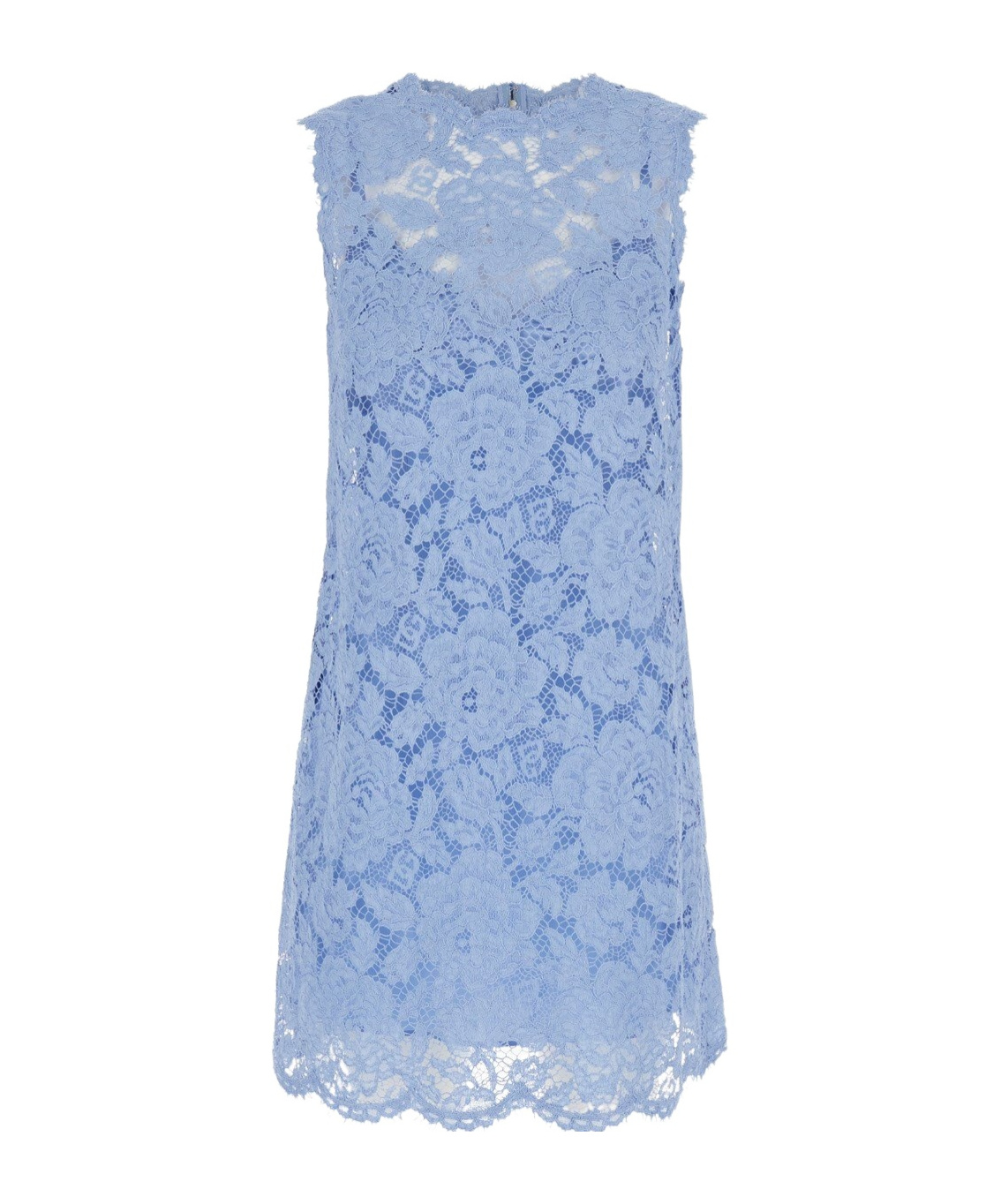 Shop Dolce & Gabbana Floral-lace Shift Mini Dress In Blue