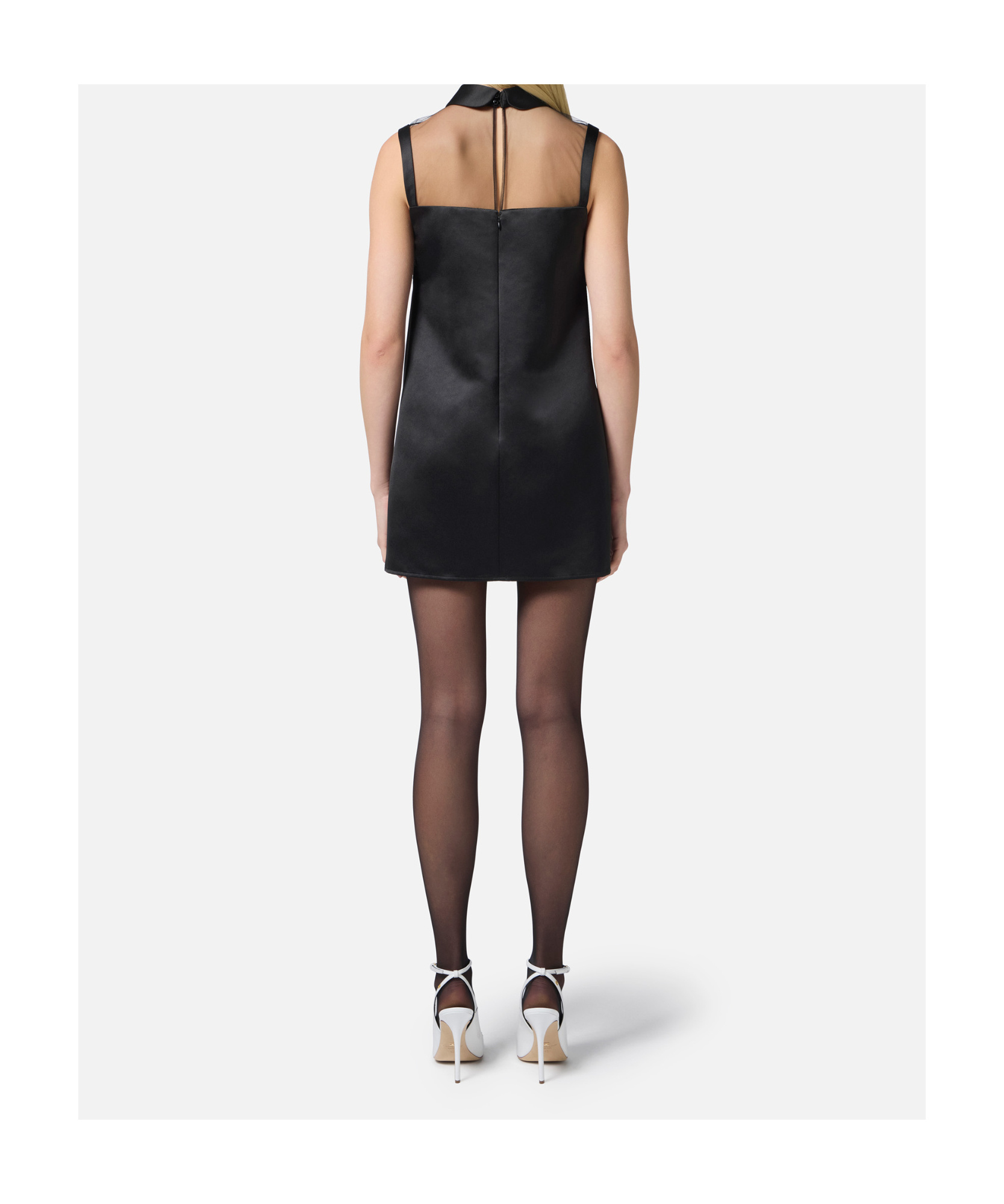 Elisabetta Franchi Dress With Embroidery And Sheer Panel In Black