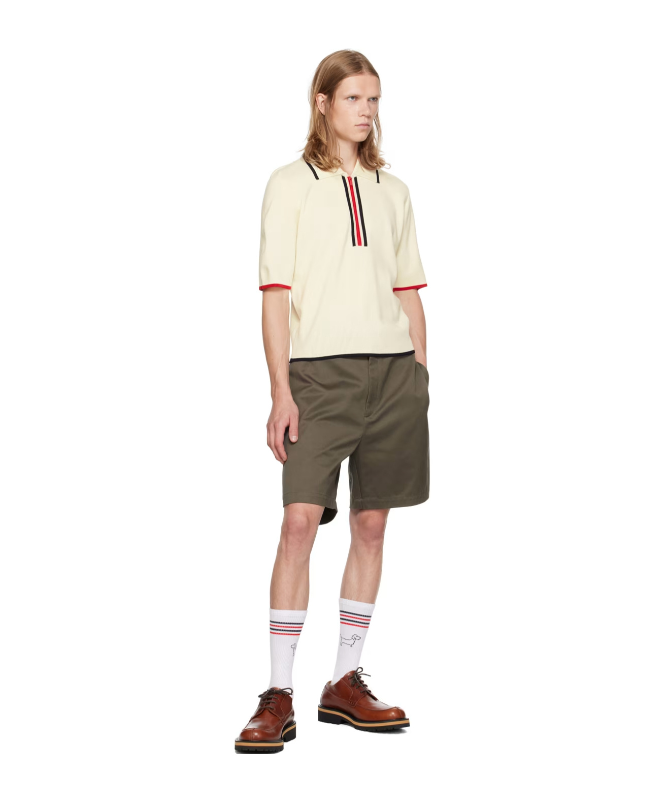 Thom Browne Rwb Stripe Short Sleeves Milano Stitch Polo In White