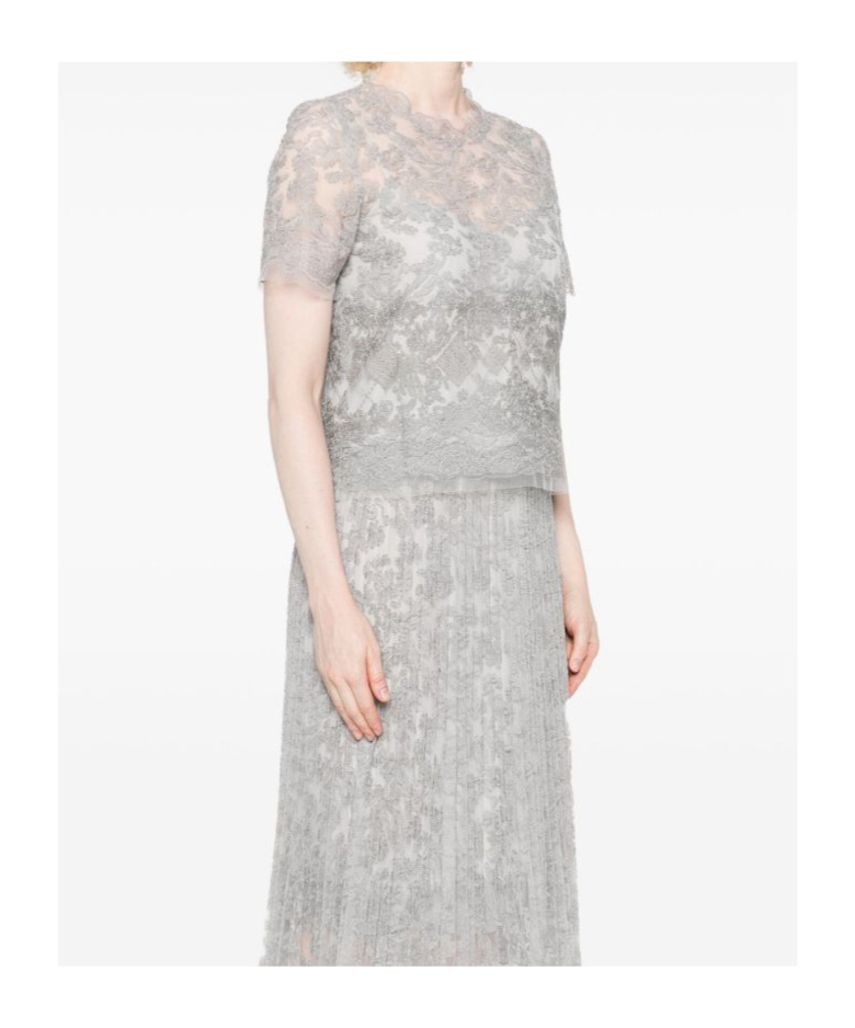 Ermanno Scervino Grey Lace-trimmed Short-sleeved T-shirt In Gray
