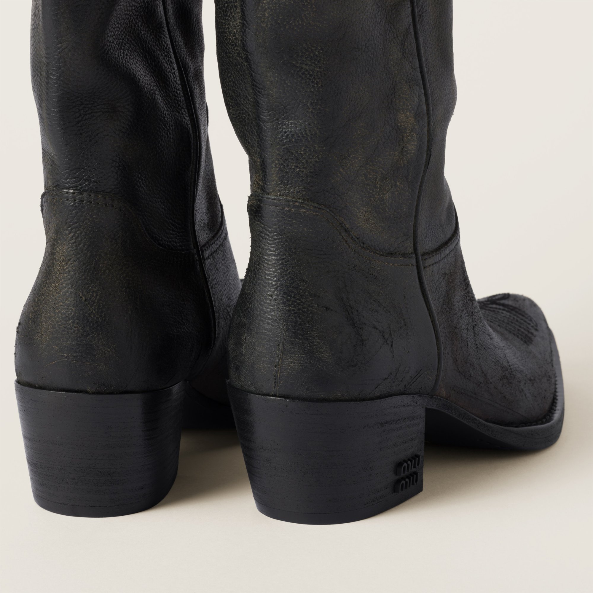 Miu Miu Round-head Short Boots In Black