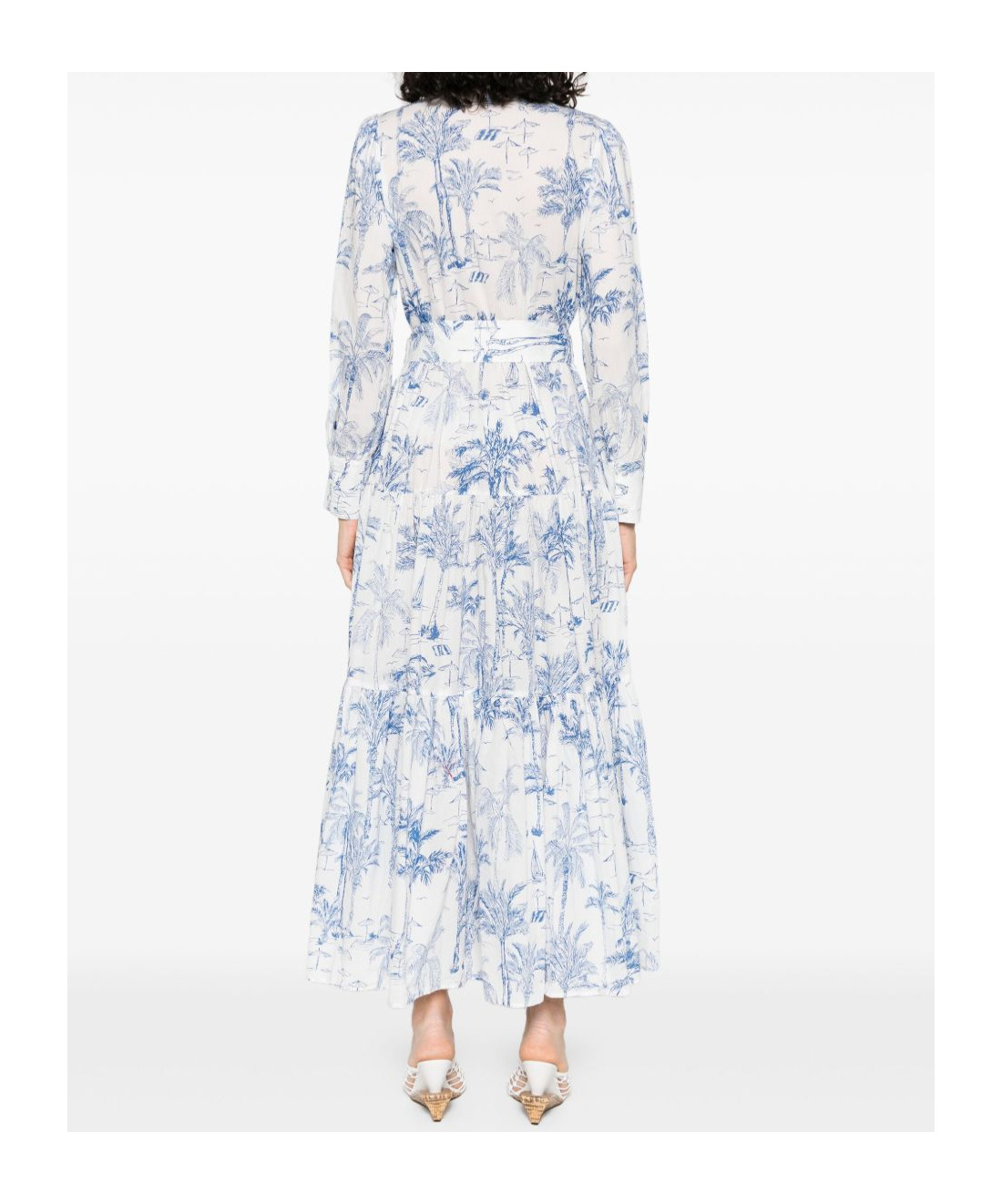 Mc2 Saint Barth Tropical Print Maxi Dress With Front Button Fastening And Belted Waist In White