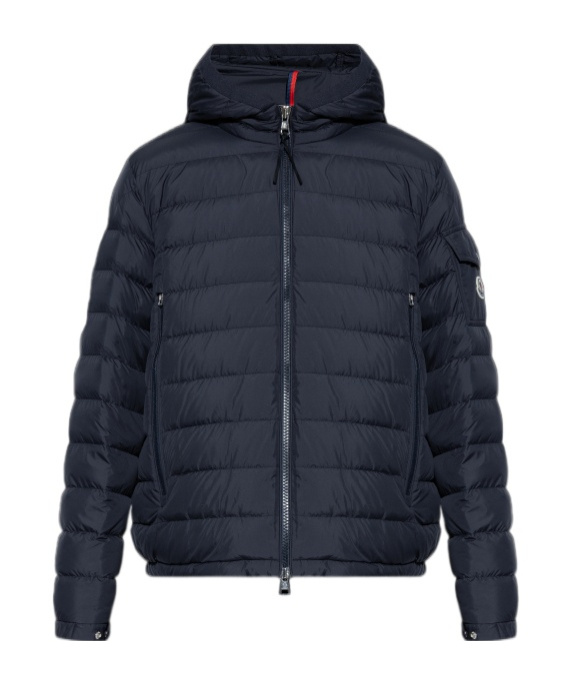 Moncler Galion Hooded Short Down Jacket In Blue