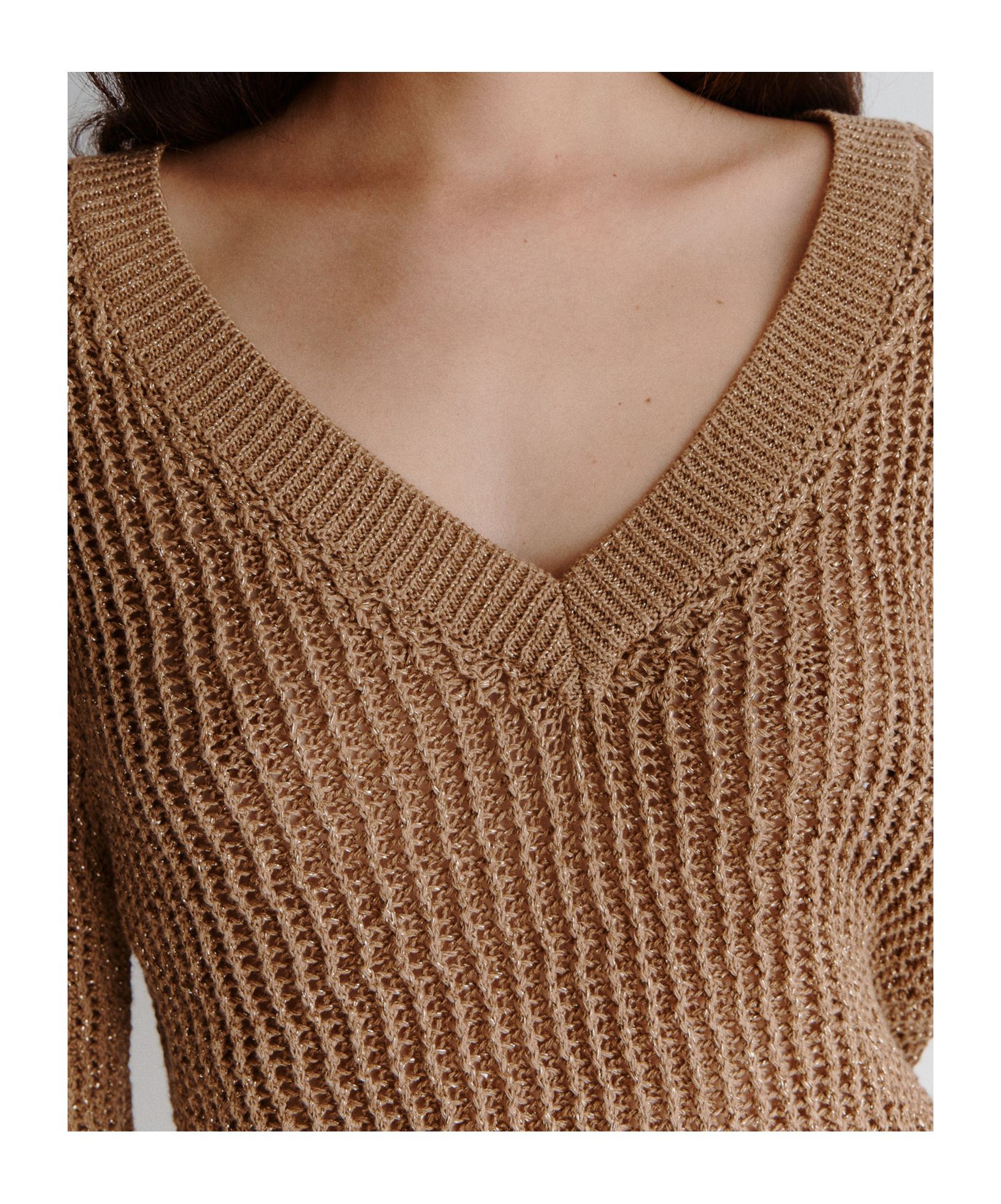 Shop Marella Cotton And Lurex Sweater In Brown