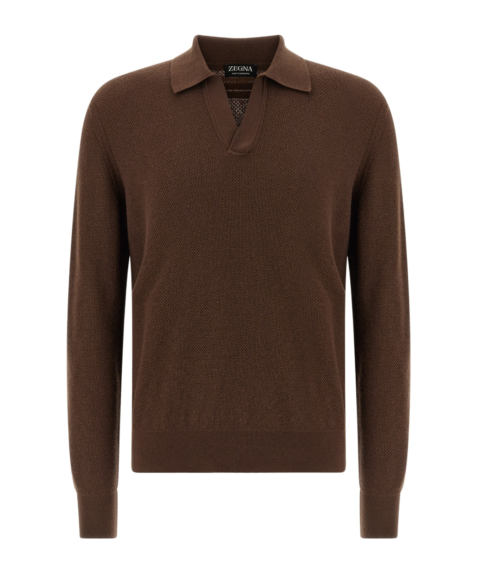 Zegna Cashmere Polo Sweater Textured Knit In Brown
