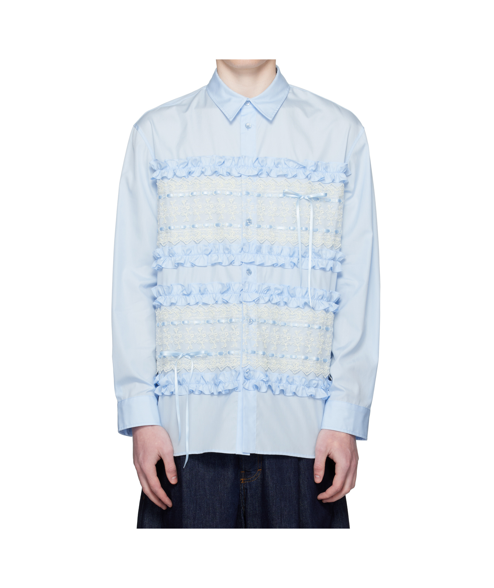 Simone Rocha Lace-insert Ruffled Shirt In Blue