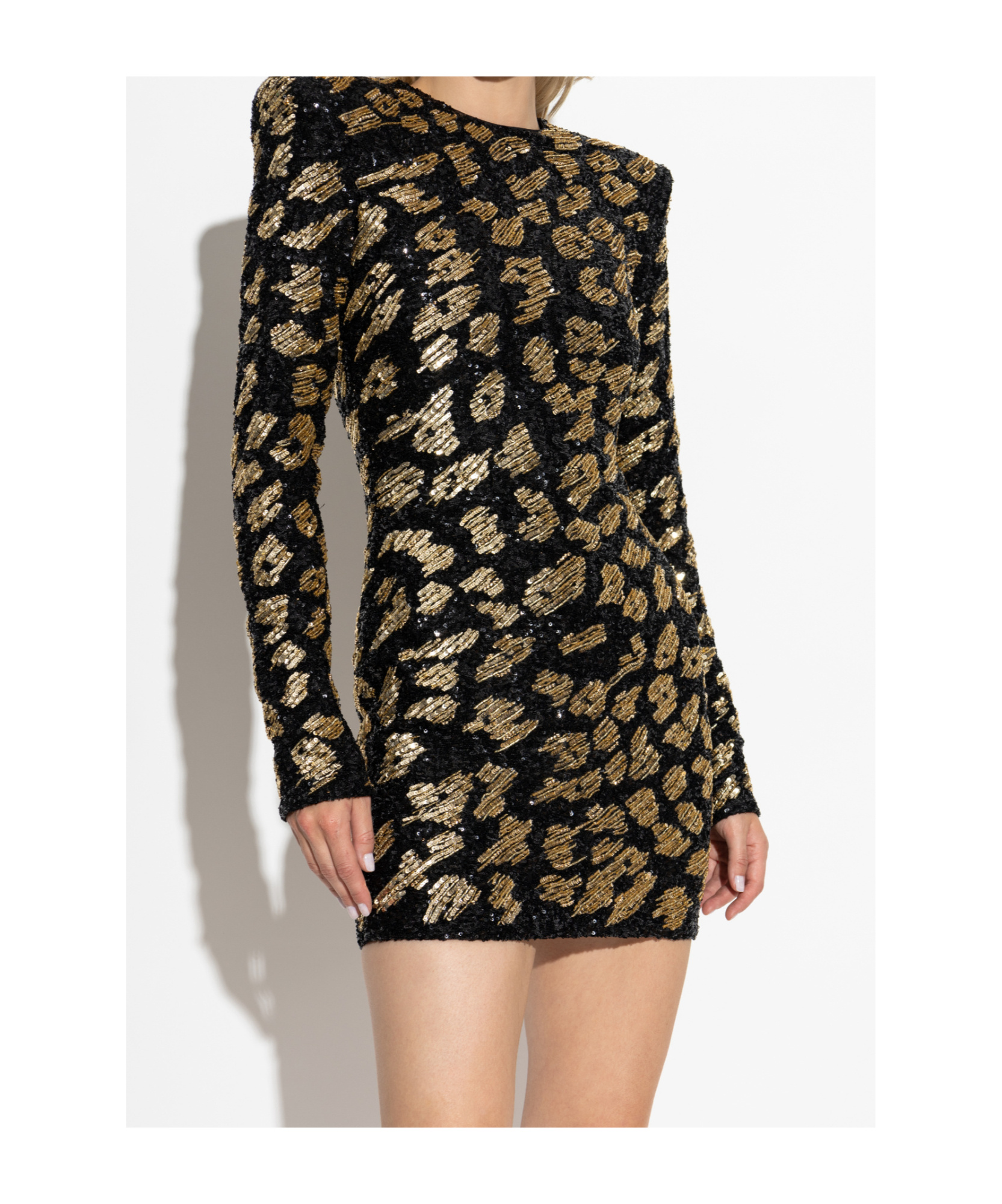 Balmain Sequined Leopard Structured Mini Dress In Brown