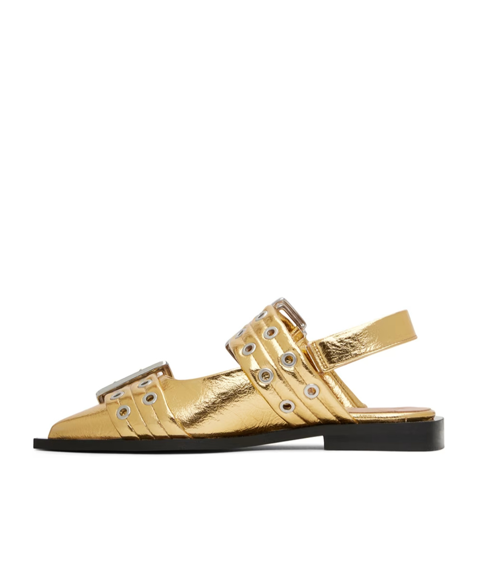 Ganni Buckle Faux Leather Ballet Flats In Nude