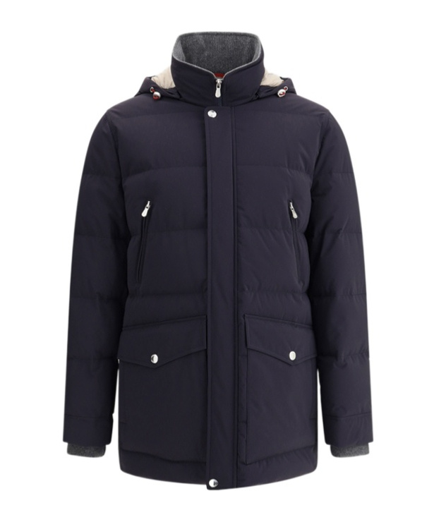 Brunello Cucinelli Hooded Down Jacket With Adjustable Back Slits In Black
