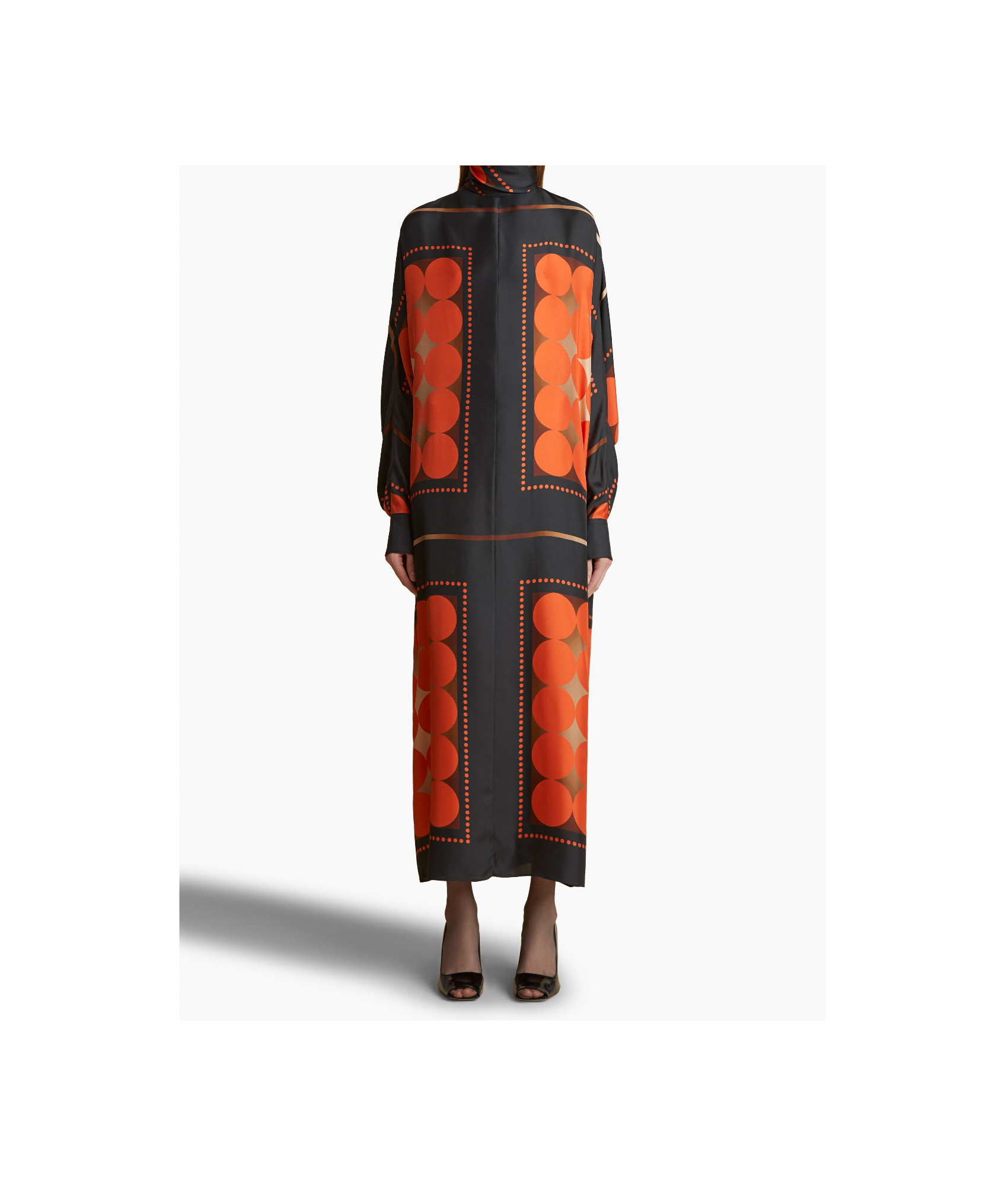 Khaite Lexi Scarf-neck Long-sleeve Maxi Silk Dress In Black