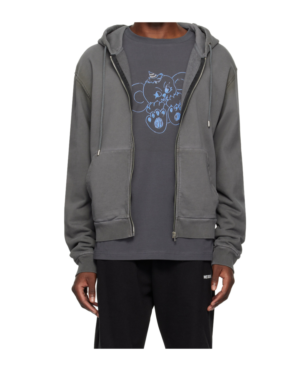 We11 Done Zippered Hooded Sweatshirt In Black