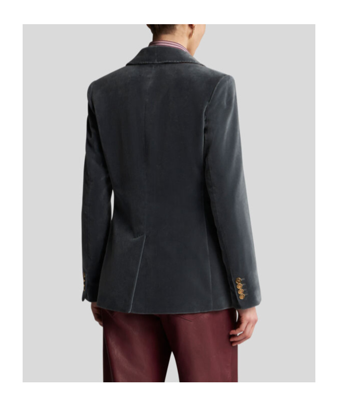 Shop Etro Logo-engraved Buttons Velvet Blazer In Black