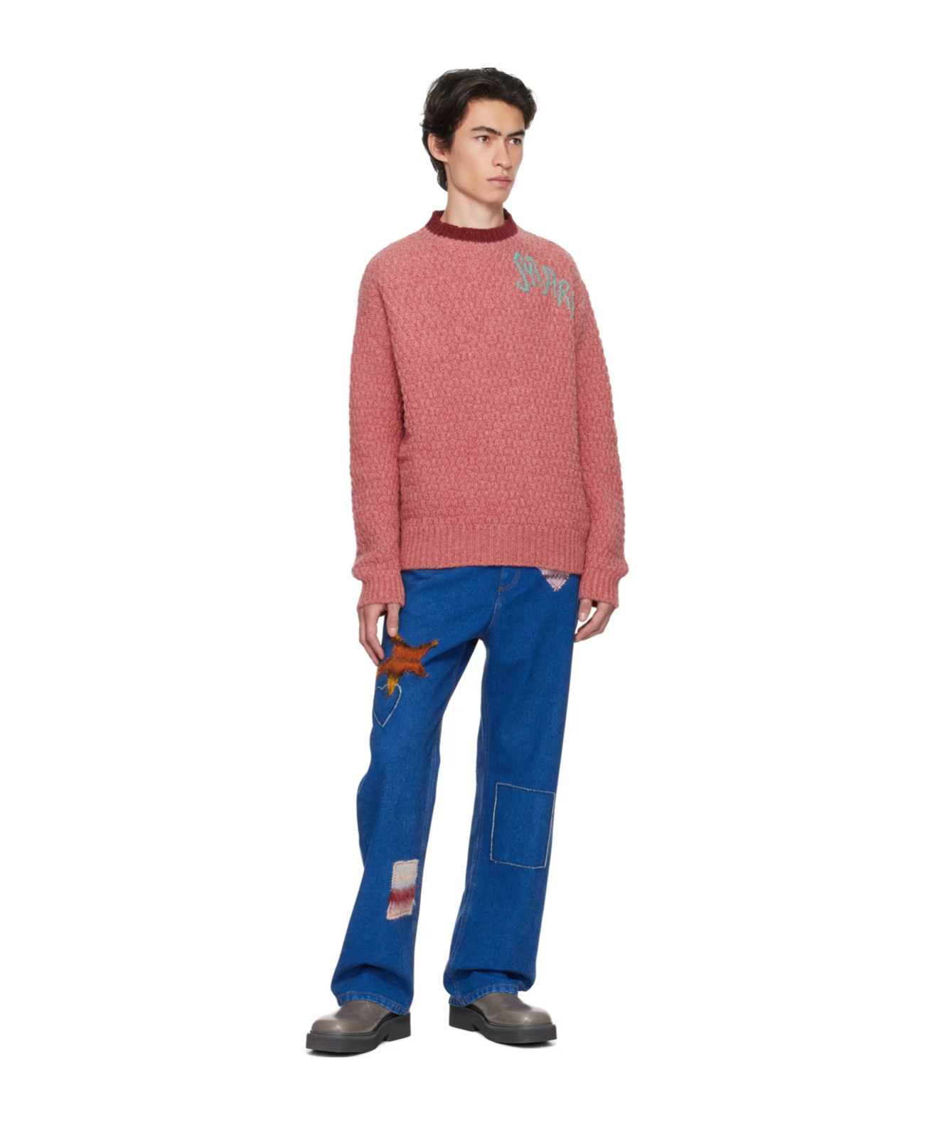 Marni Embroidered Long-sleeved Sweater In Pink