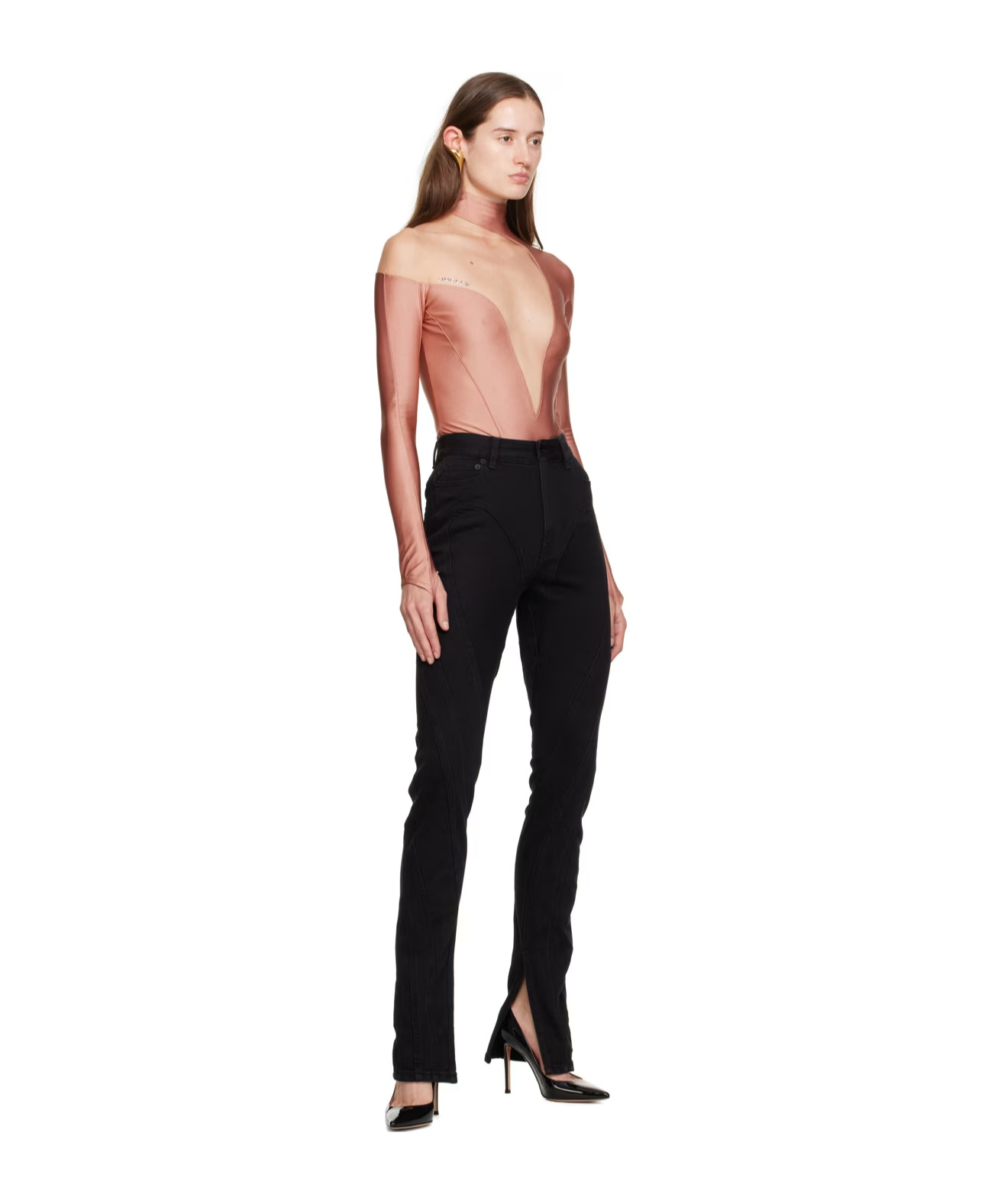 Shop Mugler Seam-detail Slim-fit Jeans In Black
