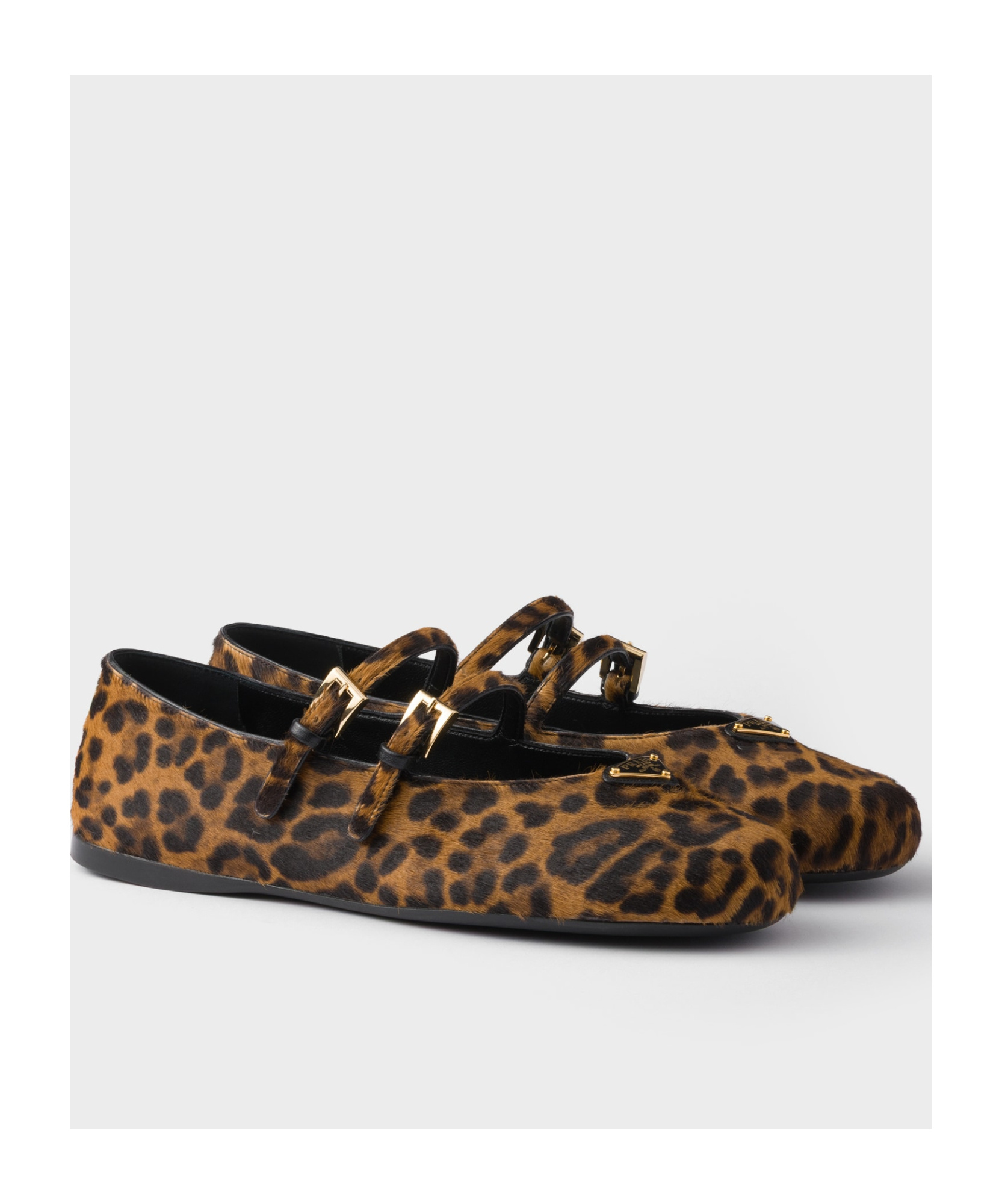 Prada Leopard Print Double Strap Ballet Flats In Animal Print