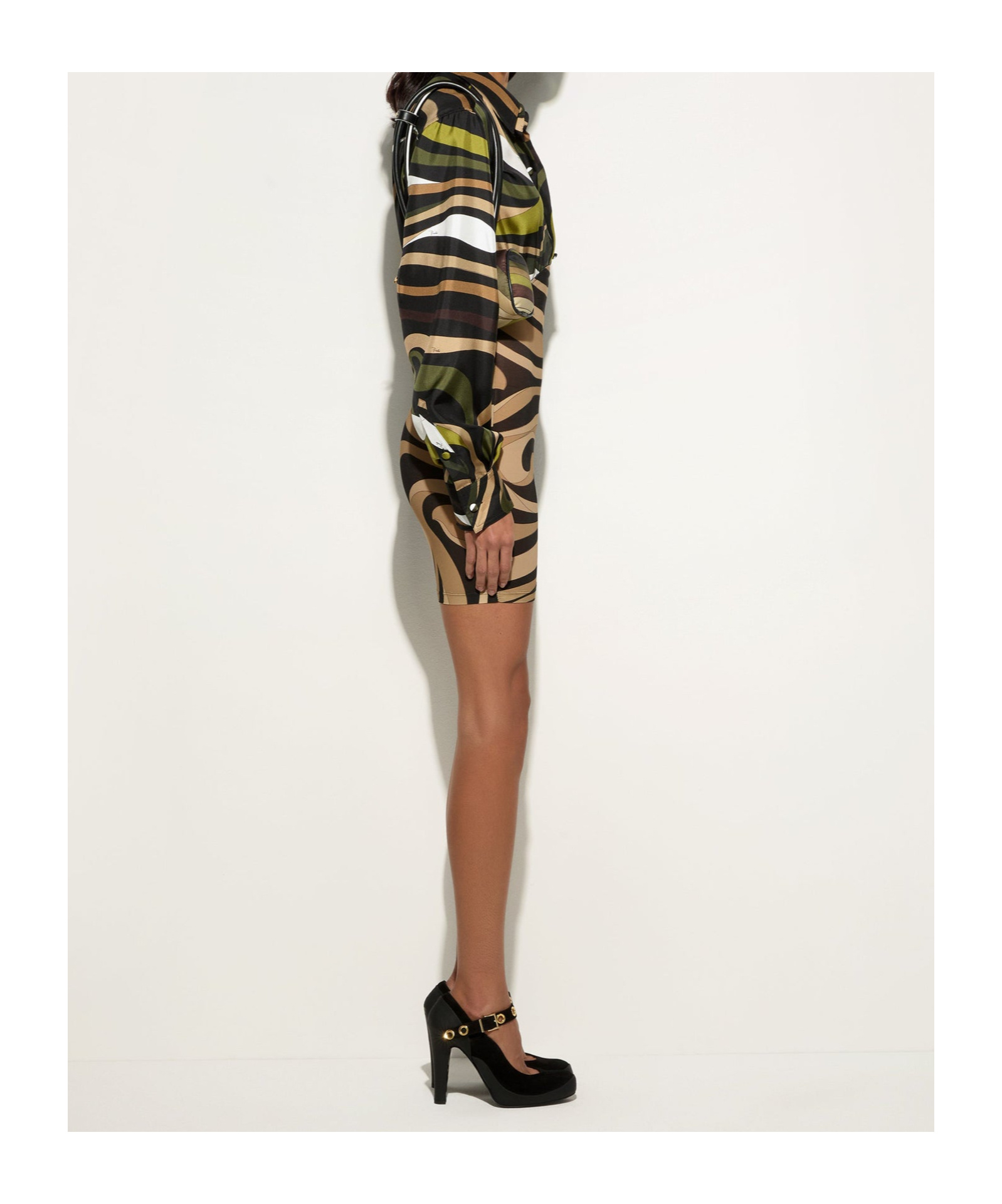 Pucci Marmo Print Long Sleeves Mini Dress In Khaki