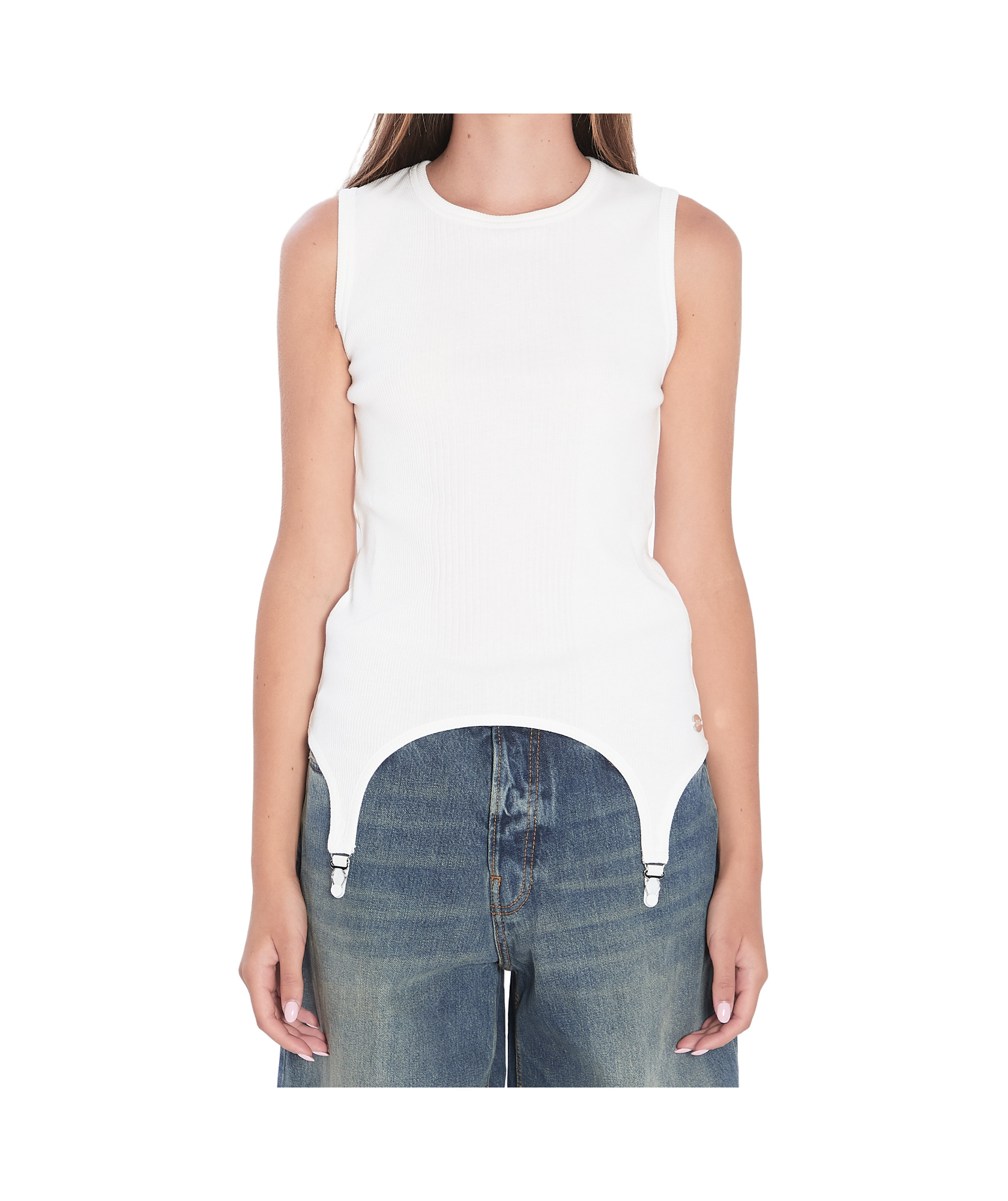 Jean Paul Gaultier Tank Top With Lingerie Garter In White